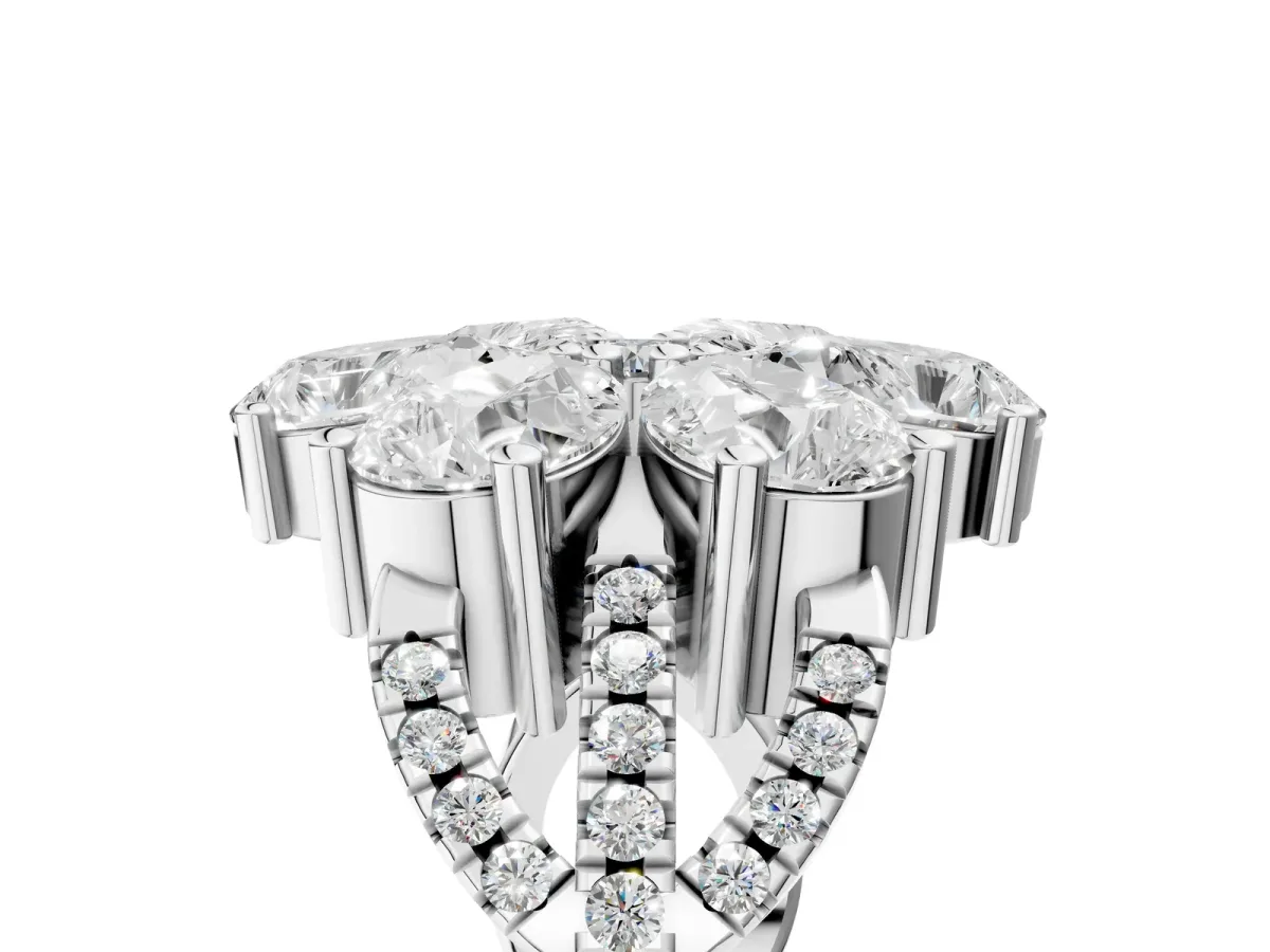 Pear Diamond Floral Ring with Round Diamond Accents White gold