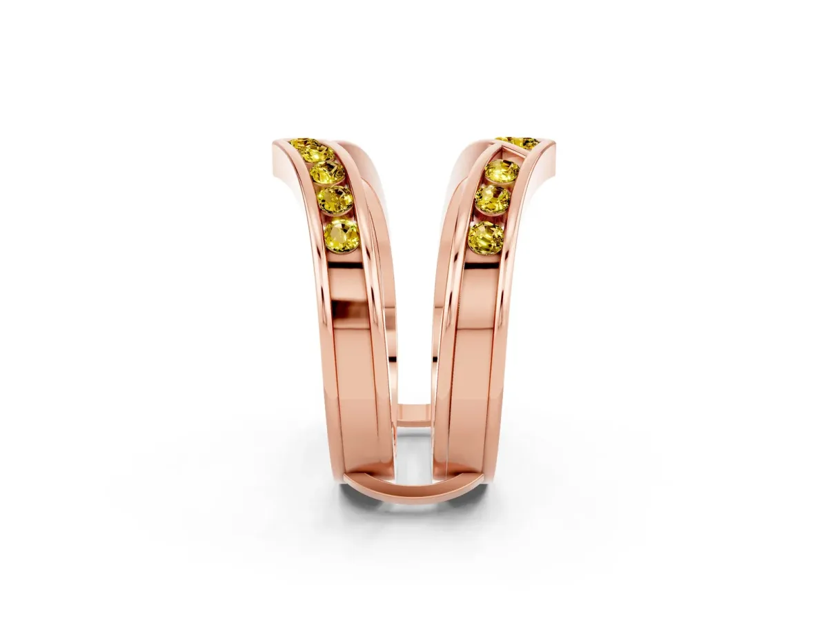 Round Yellow Sapphire Channel-Set Chevron Band Rose gold