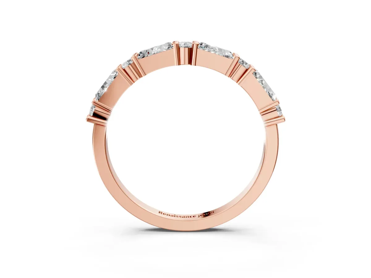 Baguette and Round Diamond Bar Setting Half Eternity Band with Prong Setting Rose gold
