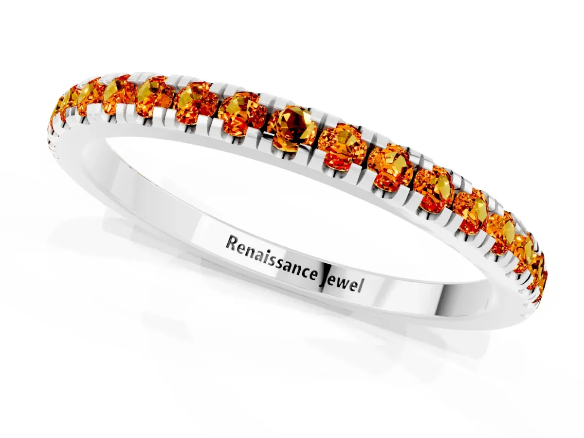 Pavé Round Citrine Half Eternity Band with Shared Prong Setting Platinum