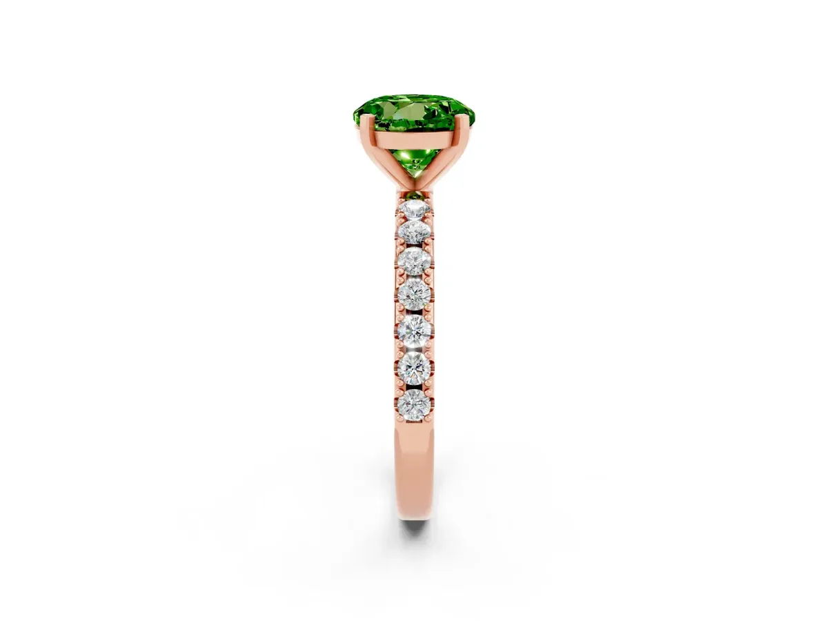 Round Cut Peridot Solitaire Pavé Band with Four-Prong Setting Rose gold