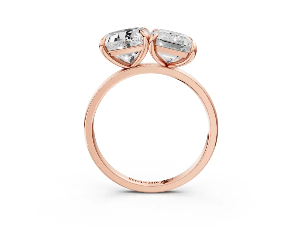 Cushion and Emerald Toi Moi Ring with Prong Setting and Plain Band Rose gold