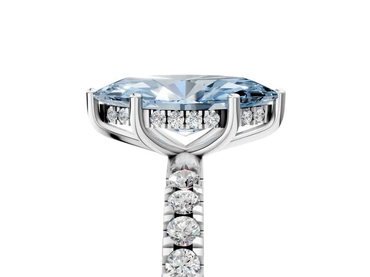 Fancy Blue Marquise Cut Diamond Pave Band Solitaire Ring with Round and Prong Setting Silver