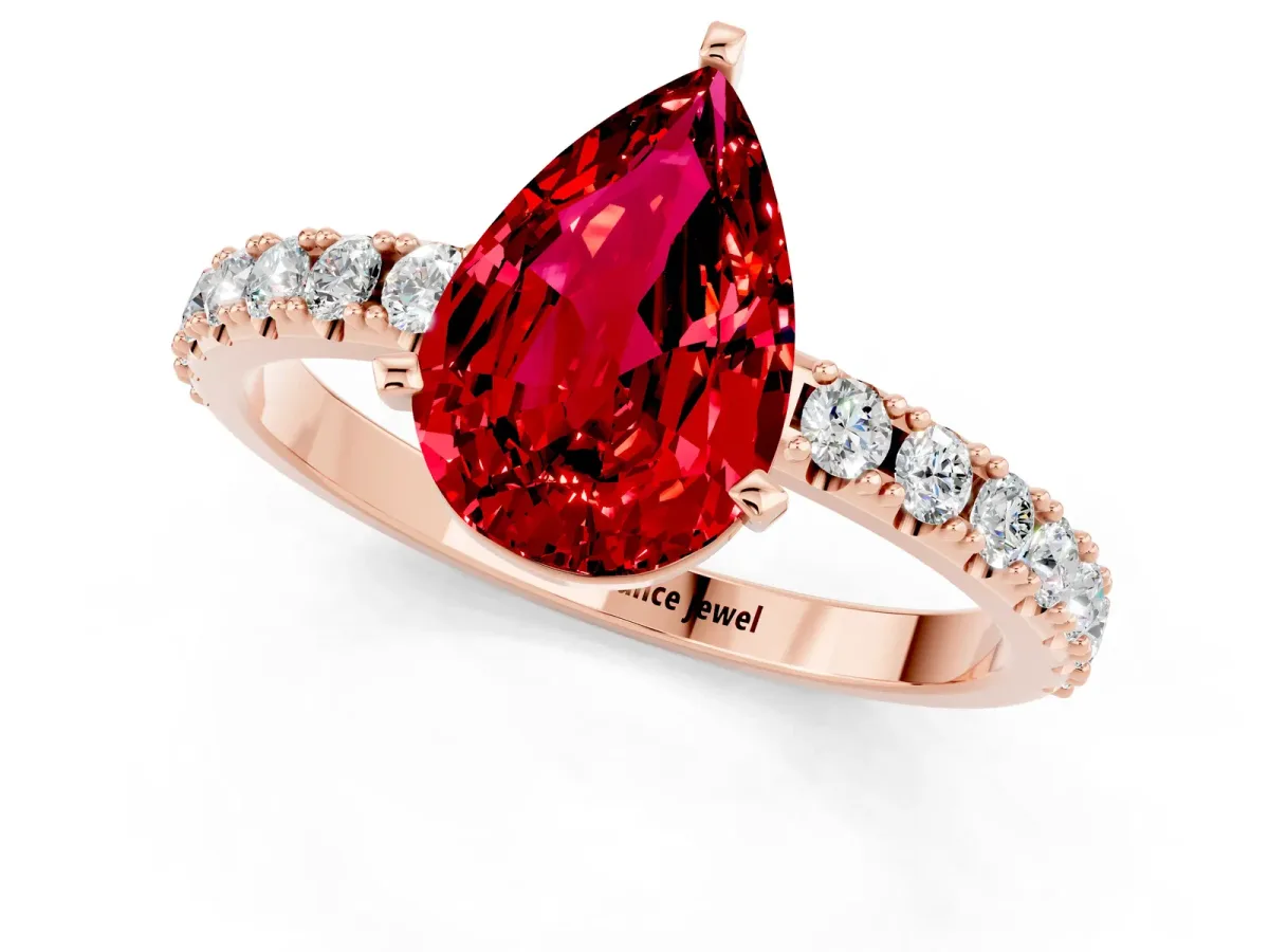 Pear Cut Ruby Solitaire Pavé Band with Four-Prong Setting Rose gold