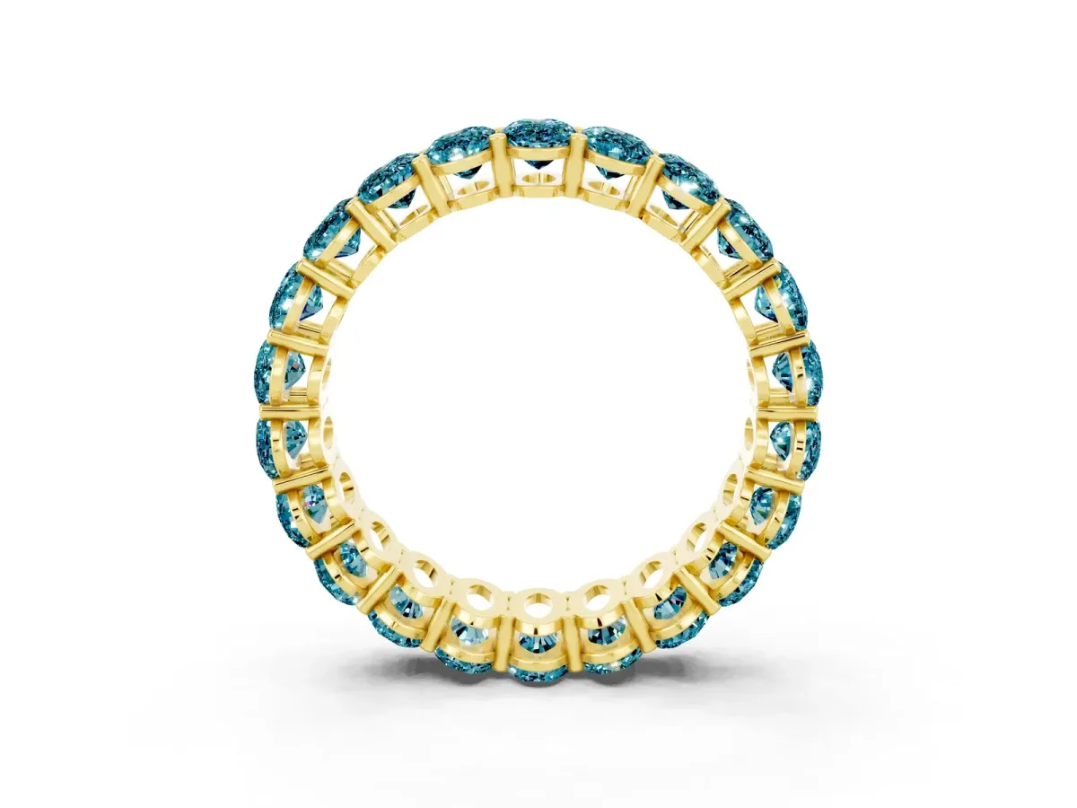 Oval Cut Blue Topaz Eternity Band with Shared Prong Setting Yellow gold
