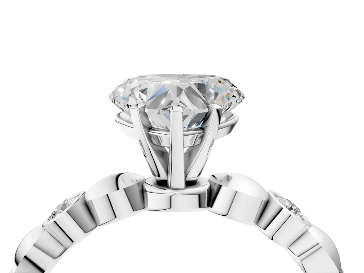 Heart Cut Solitaire Bezel-Set Diamond Ring with Beaded Band and Four-Prong Setting Silver