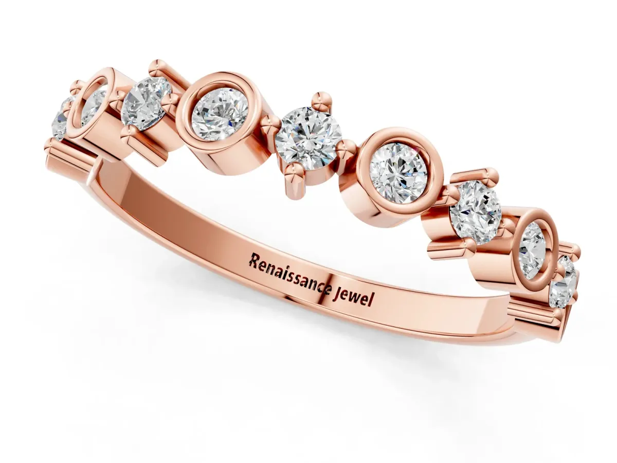 Bezel and Prong Set Round Diamond Half Eternity Band Rose gold