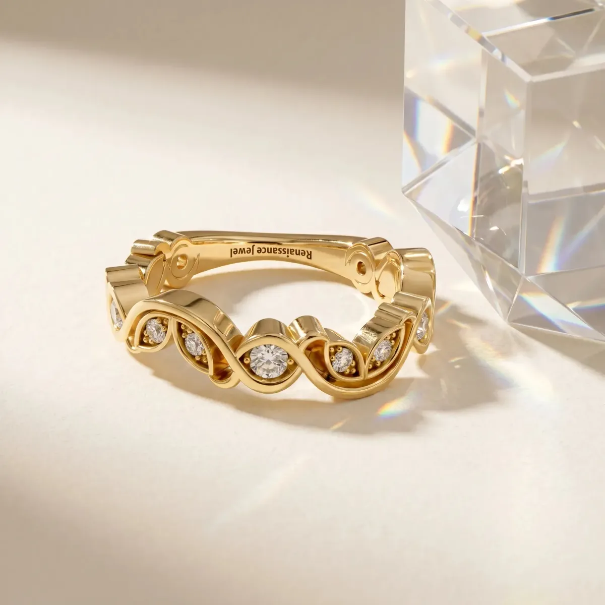 Marquise and Round Diamond Infinity Eternity Band with Bezel Setting Yellow gold