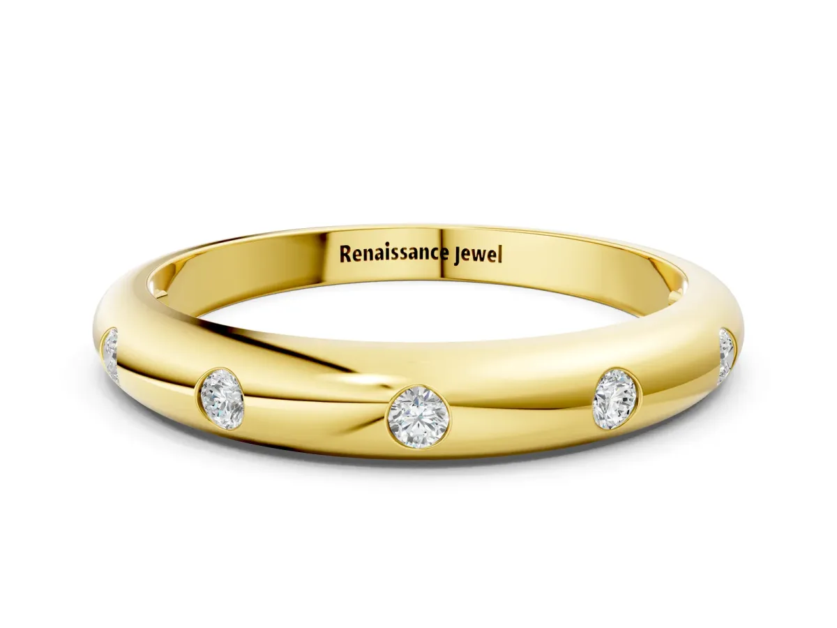 Bezel Set Round Diamond Comfort Fit Band Yellow gold