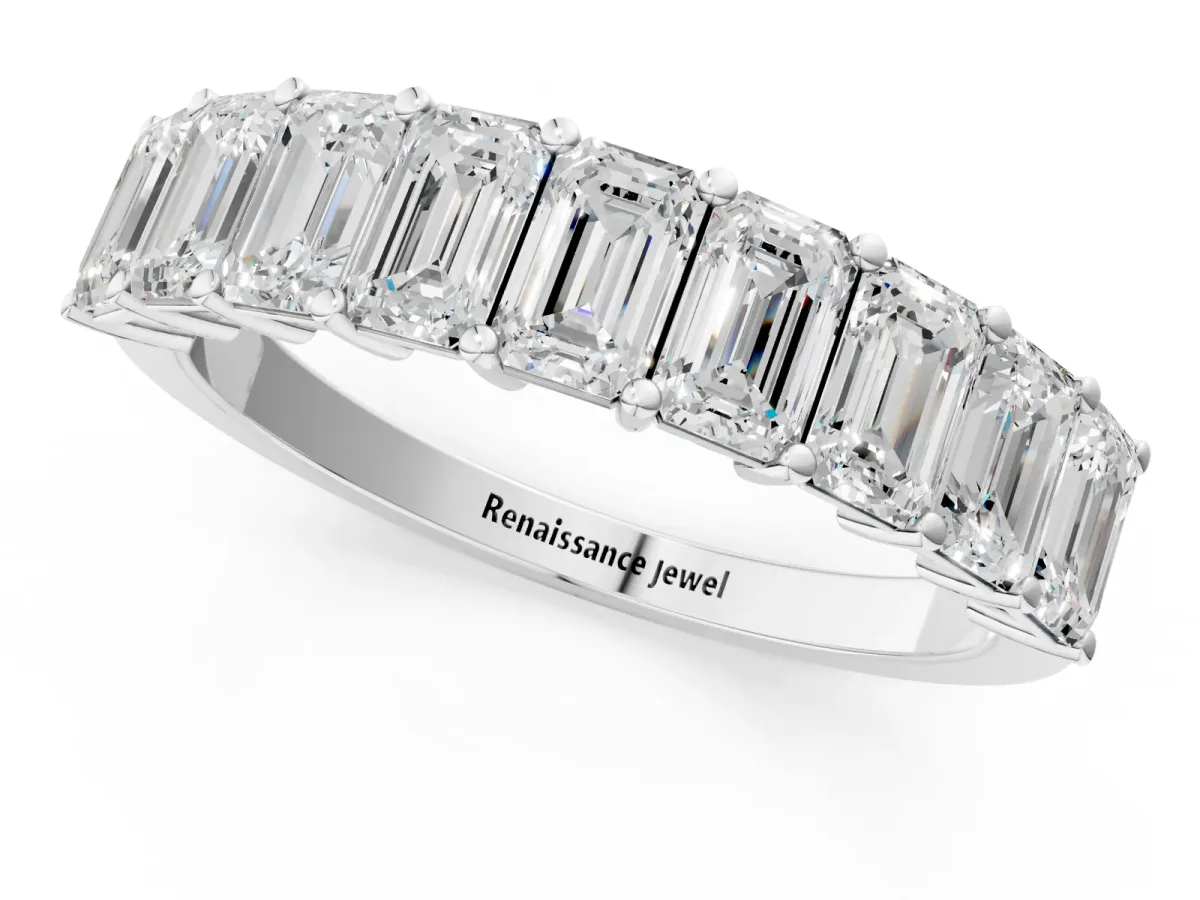 Emerald Cut Diamond Prong-Set Eternity Band Silver