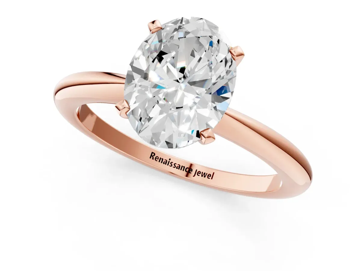 Oval Cut Diamond Solitaire Ring with Six-Prong Setting and Classic Band Rose gold