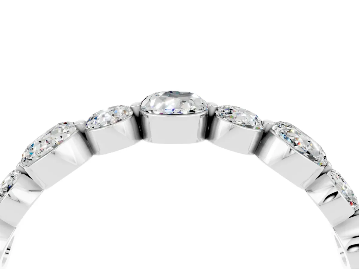 Round Moissanite Scalloped Prong Set Eternity Band Silver