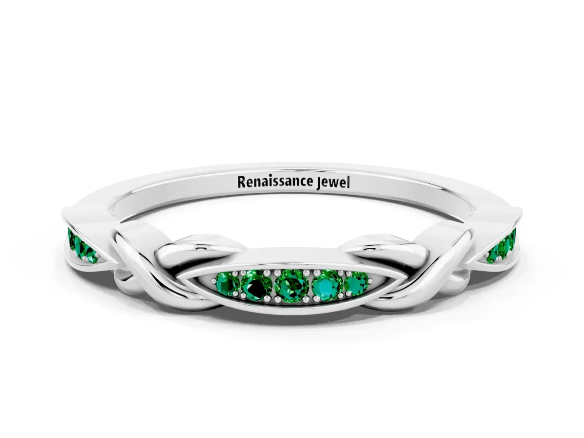 Twisted Marquise Emerald Pavé Band with Shared Prong Setting Silver