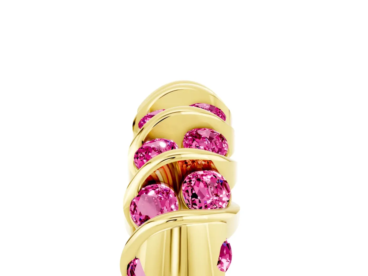 Channel Set Round Pink Sapphire Multi-Row Band Yellow gold