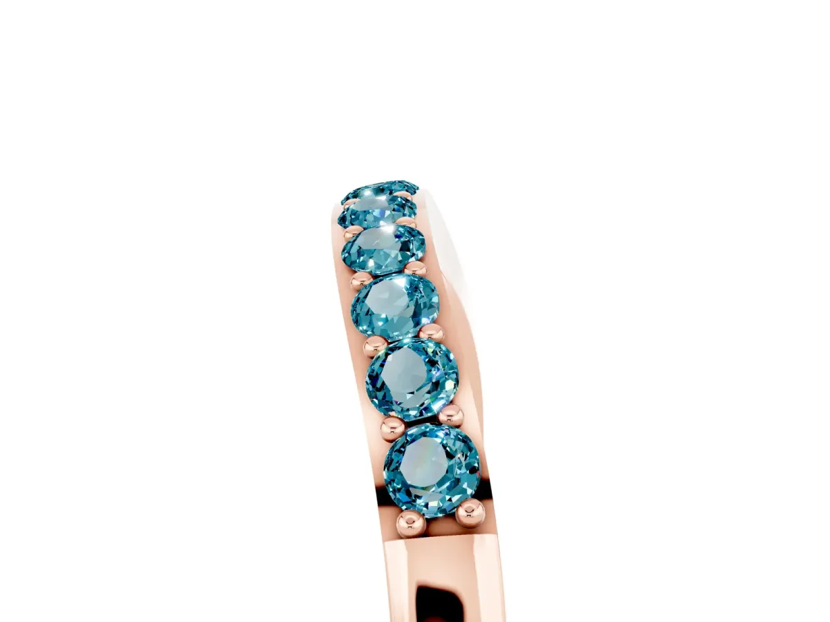 Round Blue Topaz Curved Wedding Band with Channel Setting Rose gold
