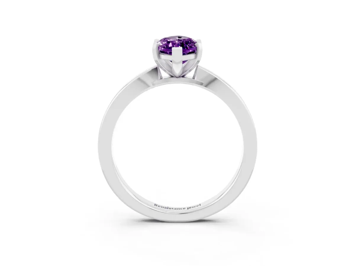 Marquise Cut Amethyst Solitaire Engagement Ring with Classic Band and Four-Prong Setting Silver