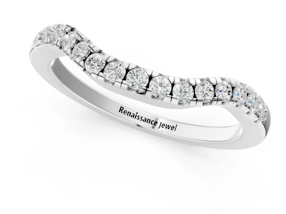 Round Diamond Curved Pavé Wedding Band with U-Prong Setting Platinum