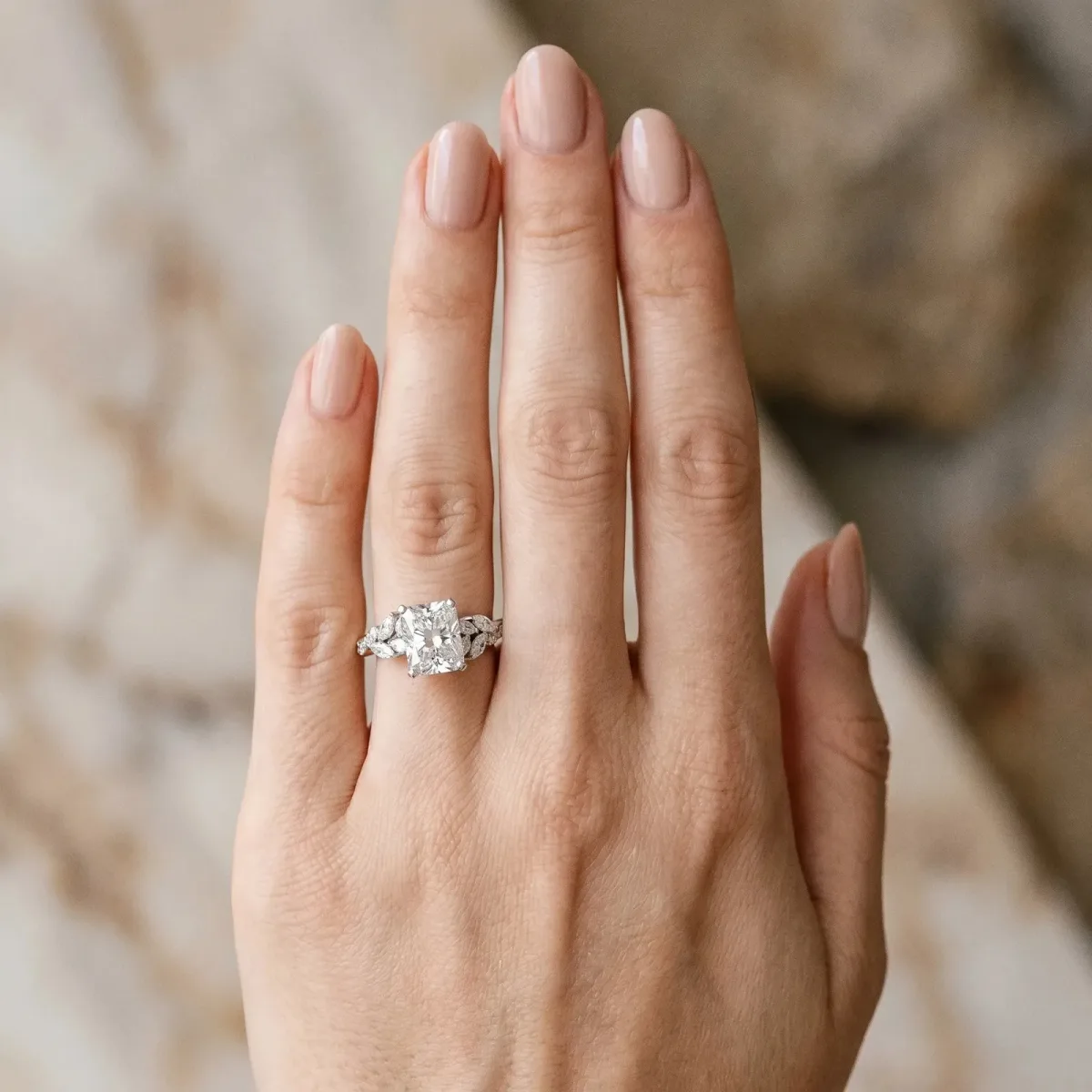 Radiant Cut Solitaire Marquise Twist Band with Six-Prong Setting Platinum