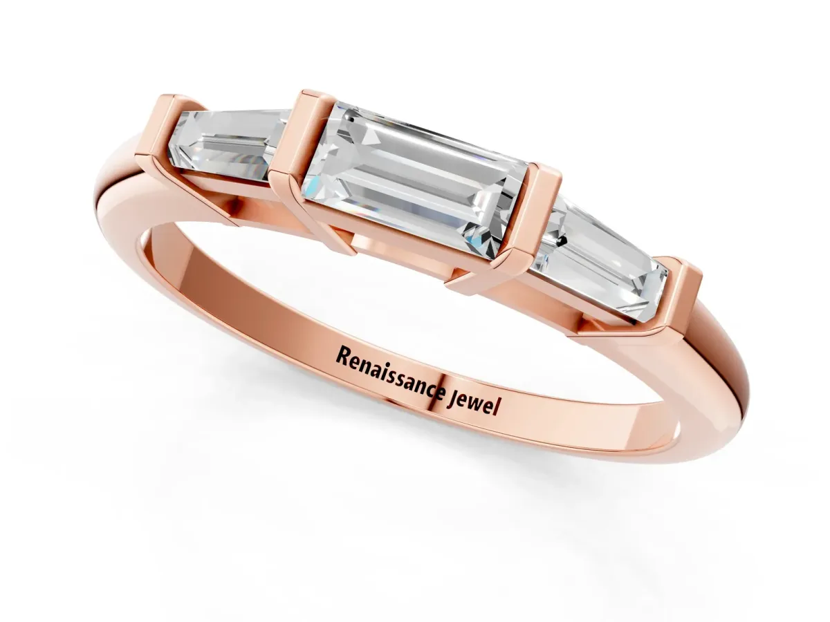 Three-Stone Baguette Cut Channel Set Diamond Band Rose gold
