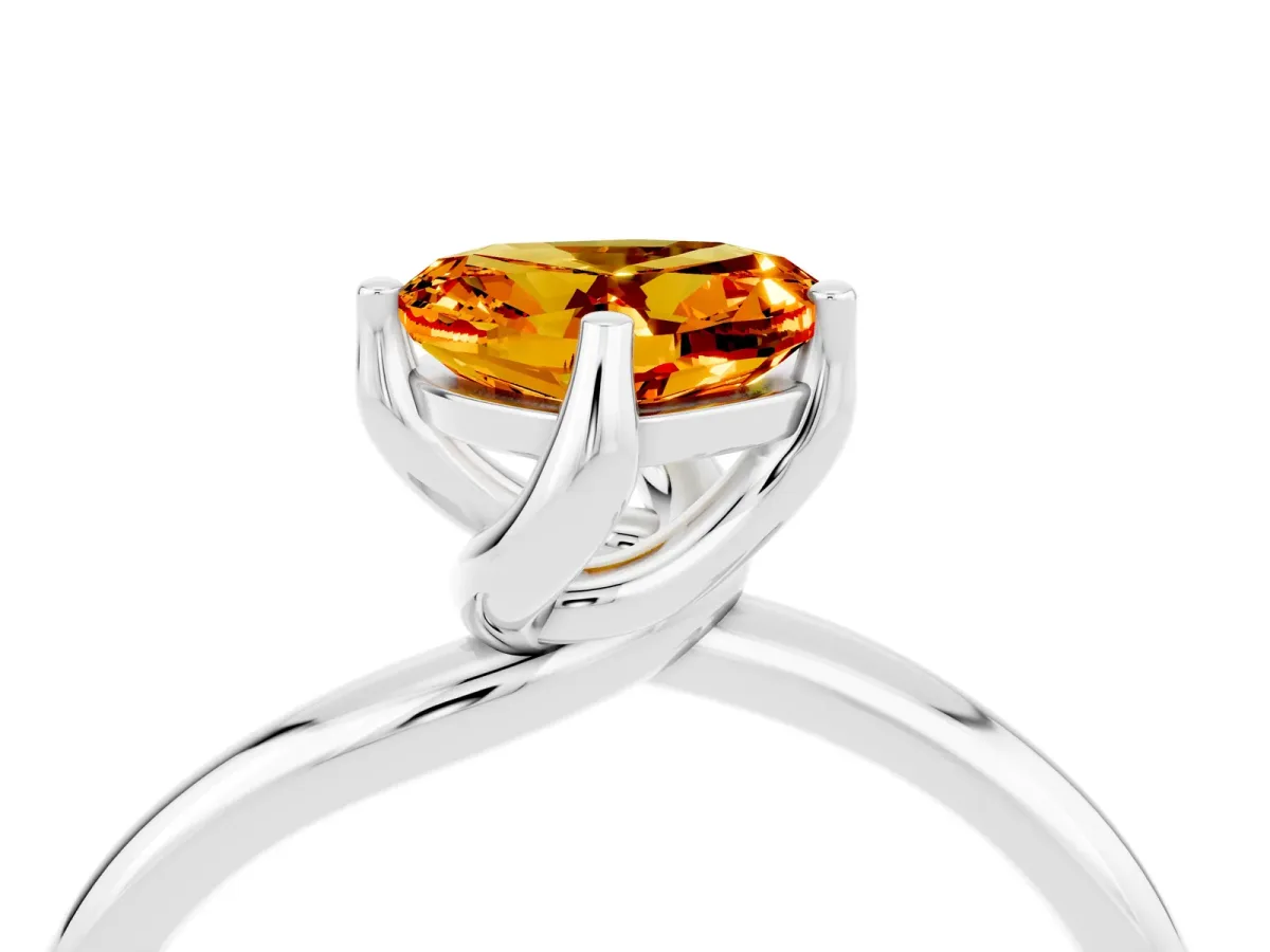 Heart Cut Citrine Solitaire Engagement Ring with Four-Prong Setting and Classic Band Silver