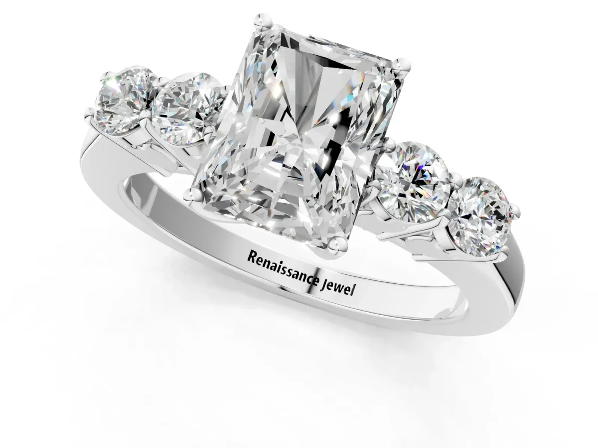 Radiant Cut Cut Diamond Five-Stone Prong Set White Gold Ring Platinum