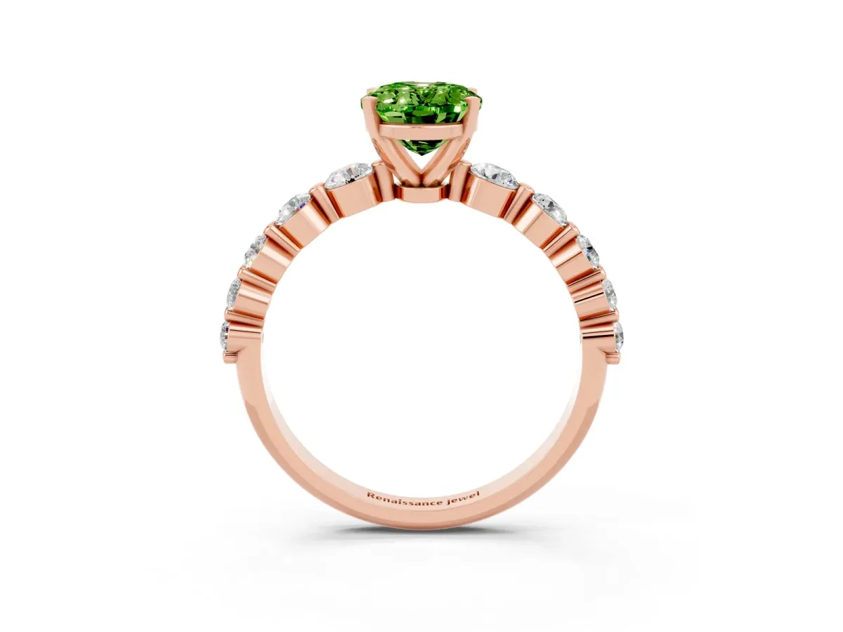 Oval Cut Solitaire Peridot Ring with Pave Band and Four-Prong Setting Rose gold