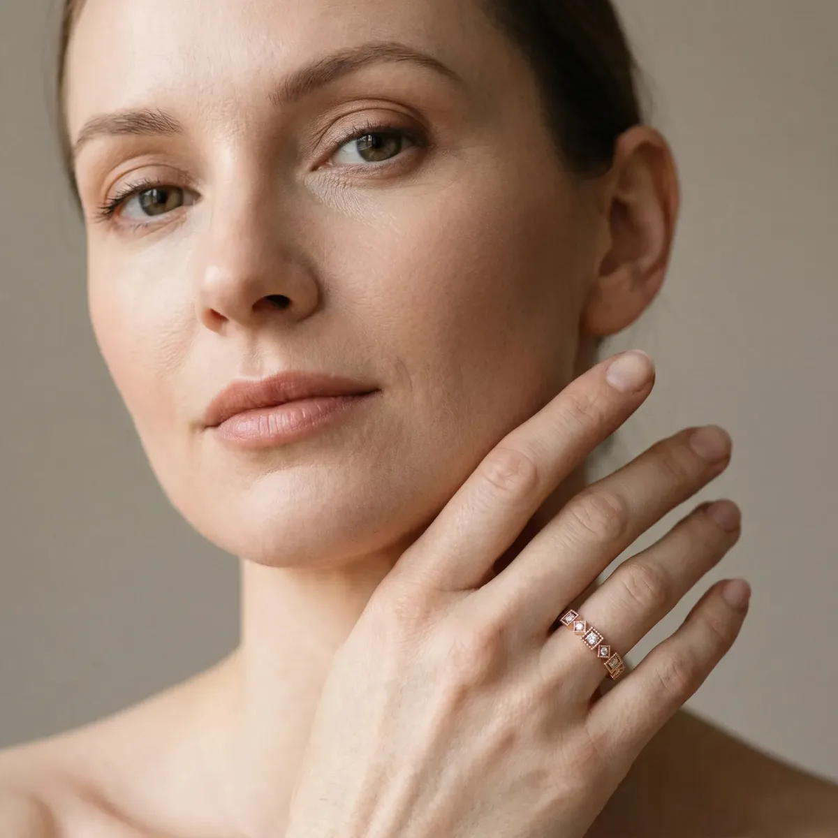 Milgrain Square Diamond Eternity Band with Bezel Setting Rose gold