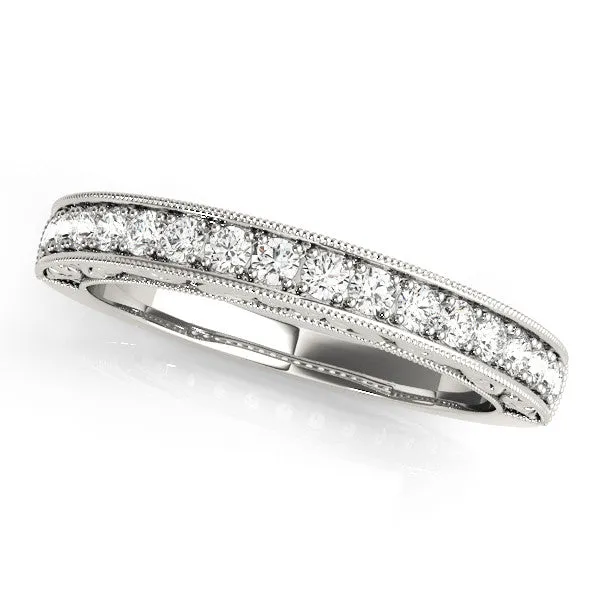Channel Set Round Diamond Eternity Band with Milgrain Edging White gold