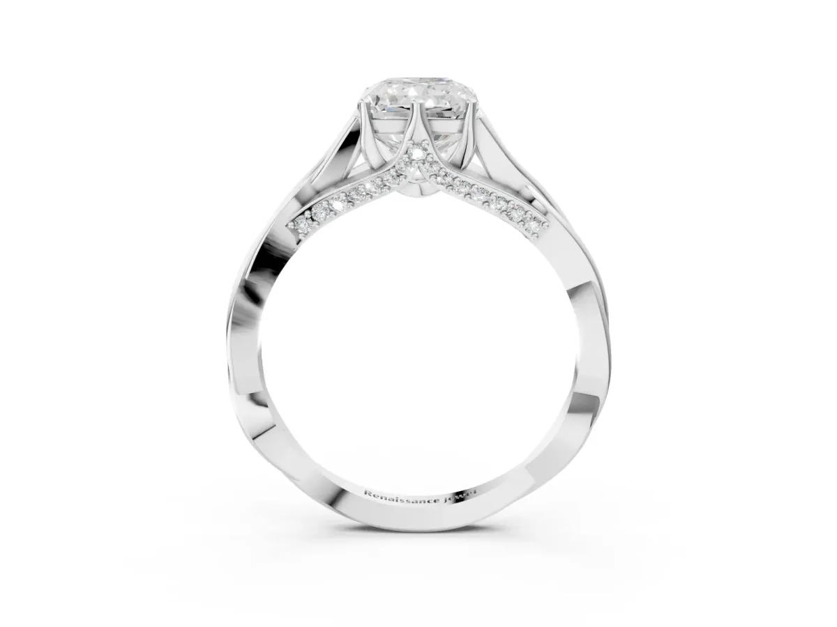 Radiant Cut Solitaire Twist Band Six-Prong Setting Platinum