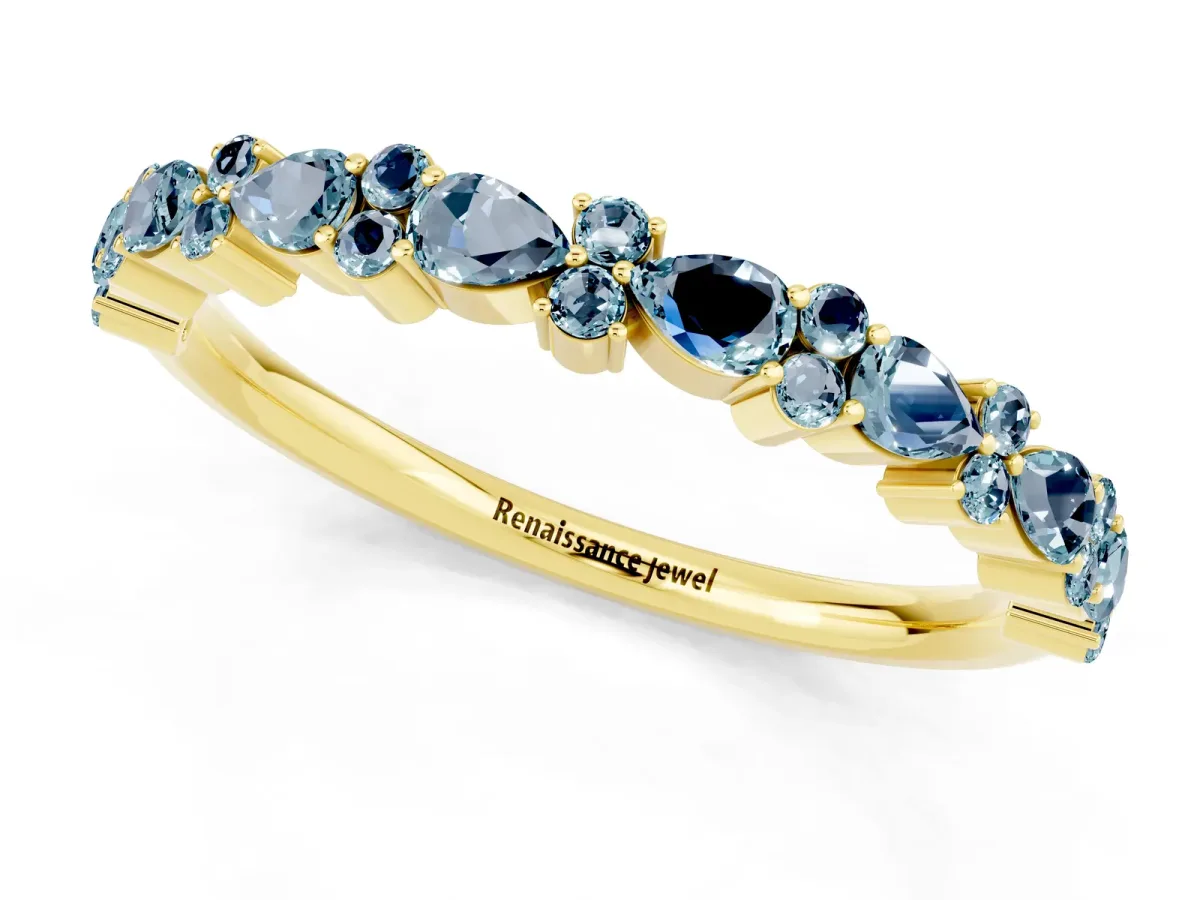 Pear and Round Aquamarine Wedding Band Yellow gold