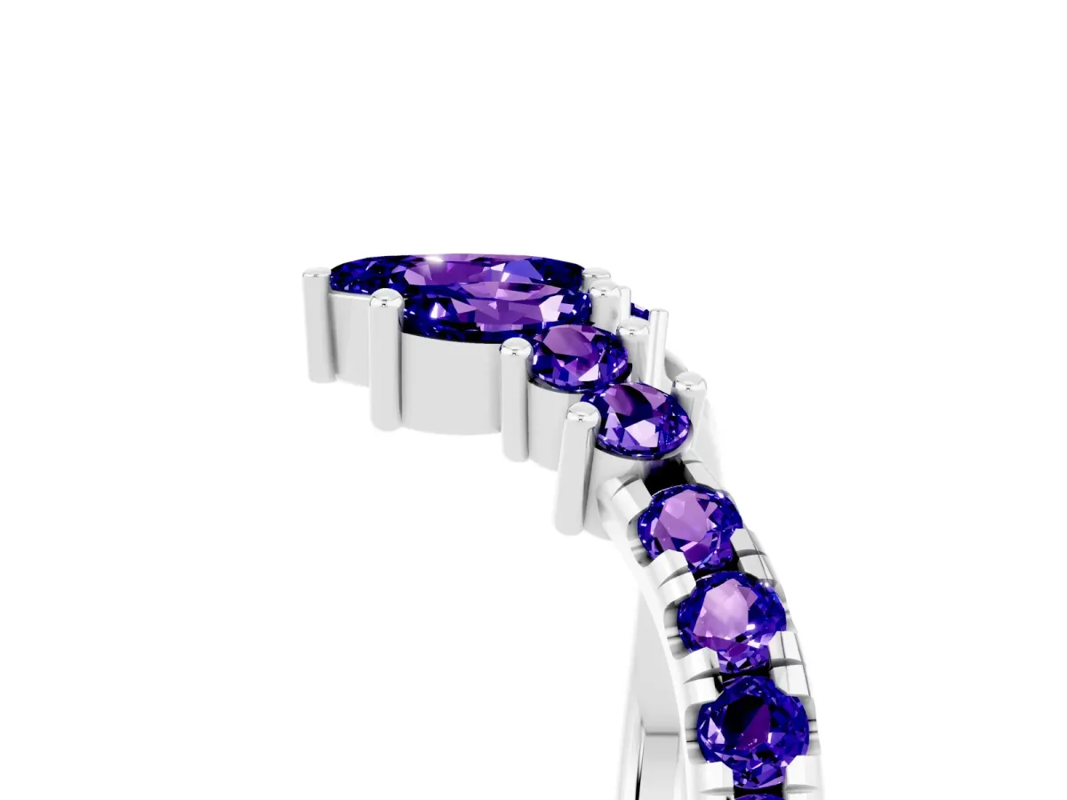 Chevron Marquise and Round Tanzanite Open Band with Prong Setting Silver