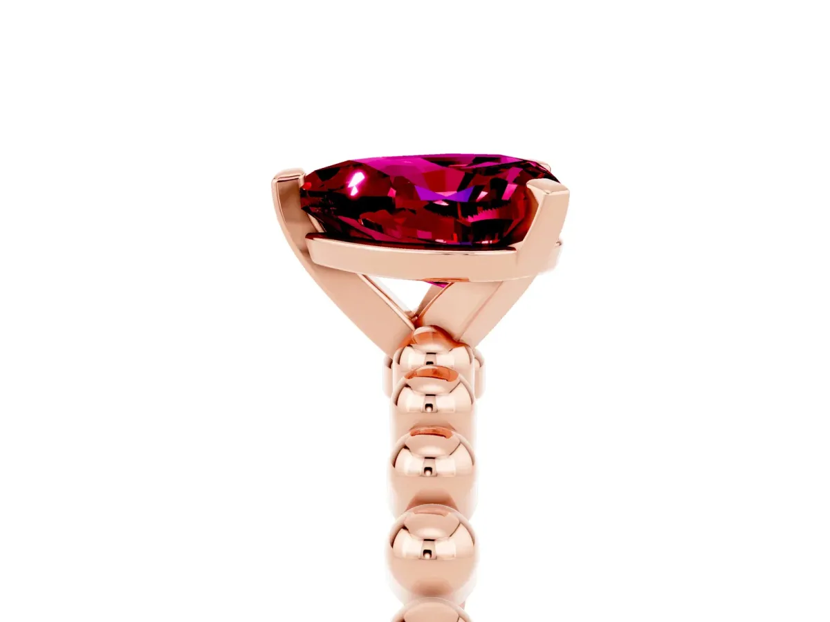 Heart Cut Garnet Solitaire Ring with Beaded Band and Prong Setting Rose gold