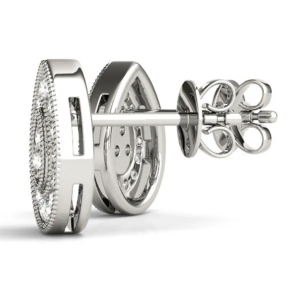 Pavé Pear-Shaped Halo Stud Earrings with Milgrain Detailing Silver