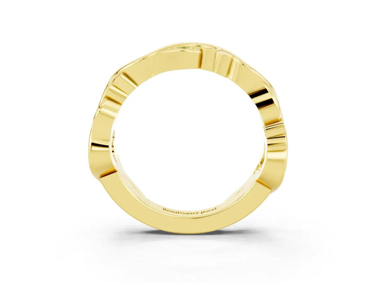 Marquise Emerald Vine Eternity Band with Bezel Setting Yellow gold