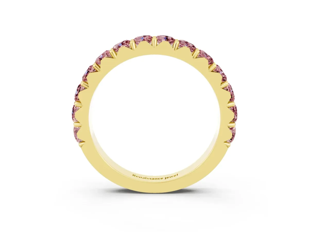 Round Morganite Half Eternity Band with Classic Prong Setting Yellow gold