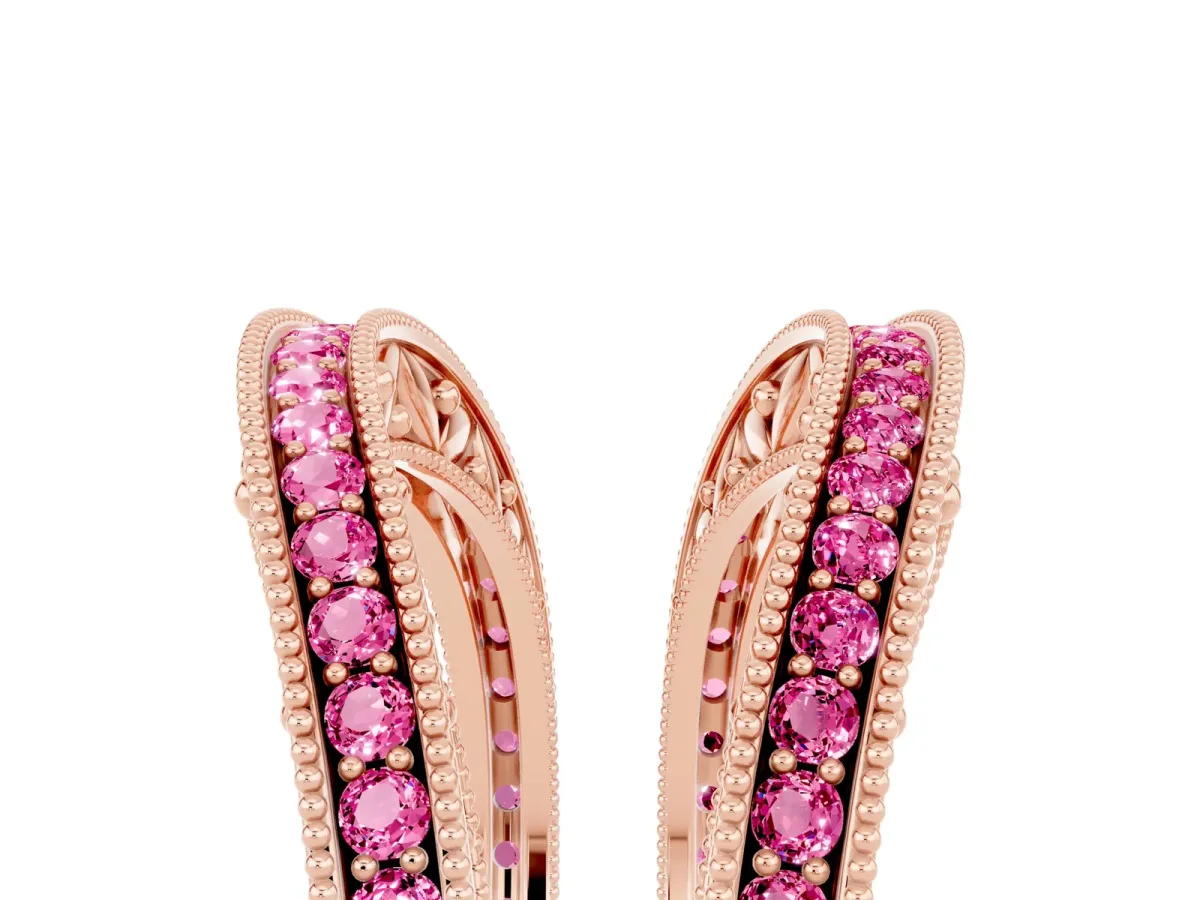Round Pink Sapphire Milgrain Eternity Band with Channel Setting Rose gold
