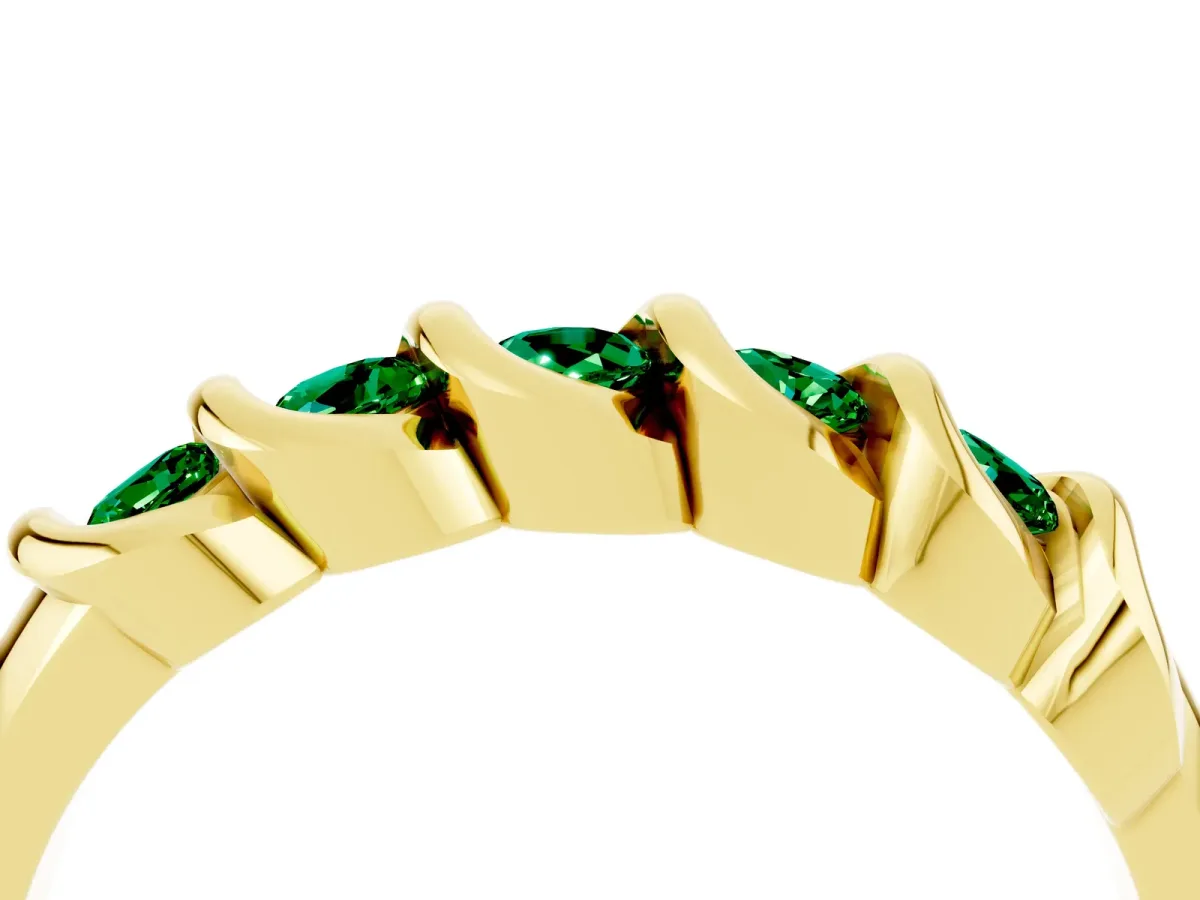 Round Emerald Eternity Band with Twist Prong Setting Yellow gold