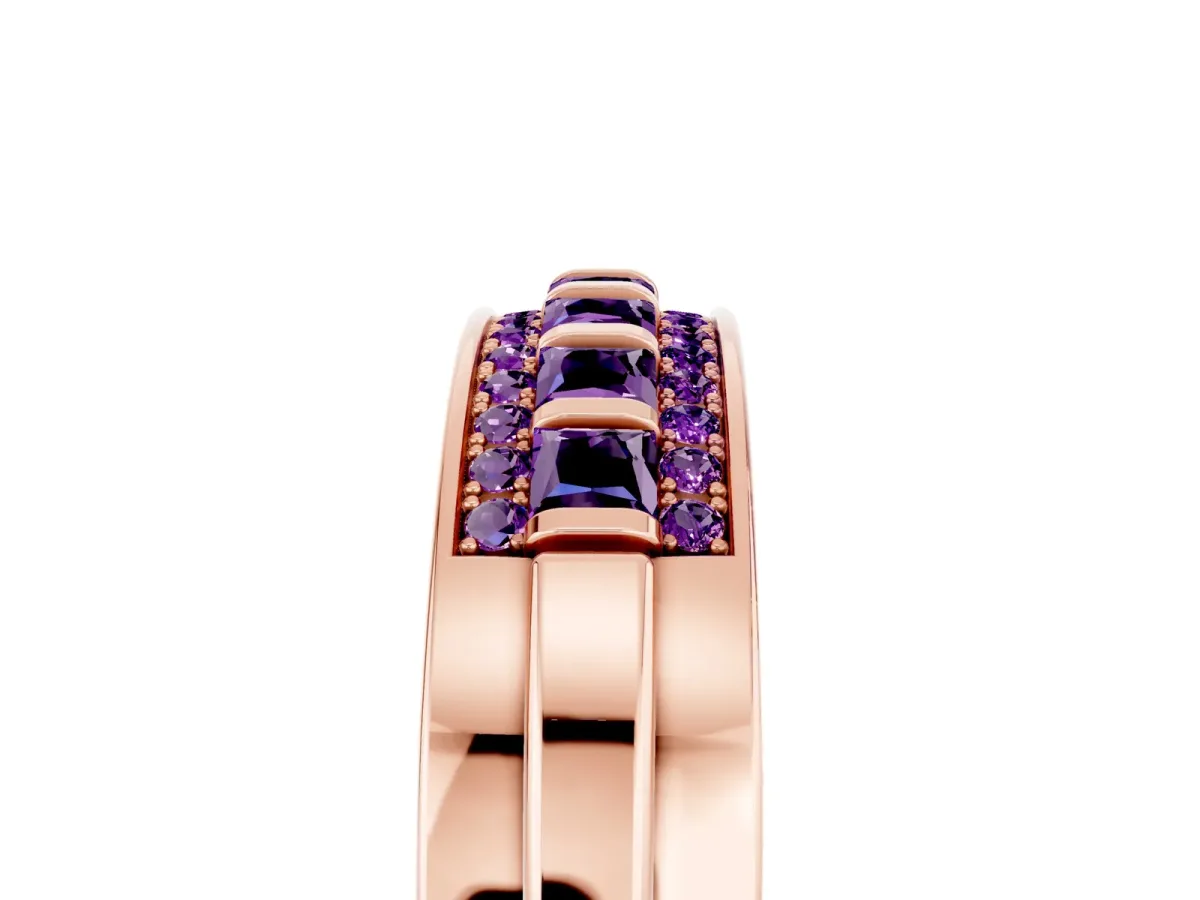 Bar-Set Princess Cut Amethyst Pavé Band Rose gold
