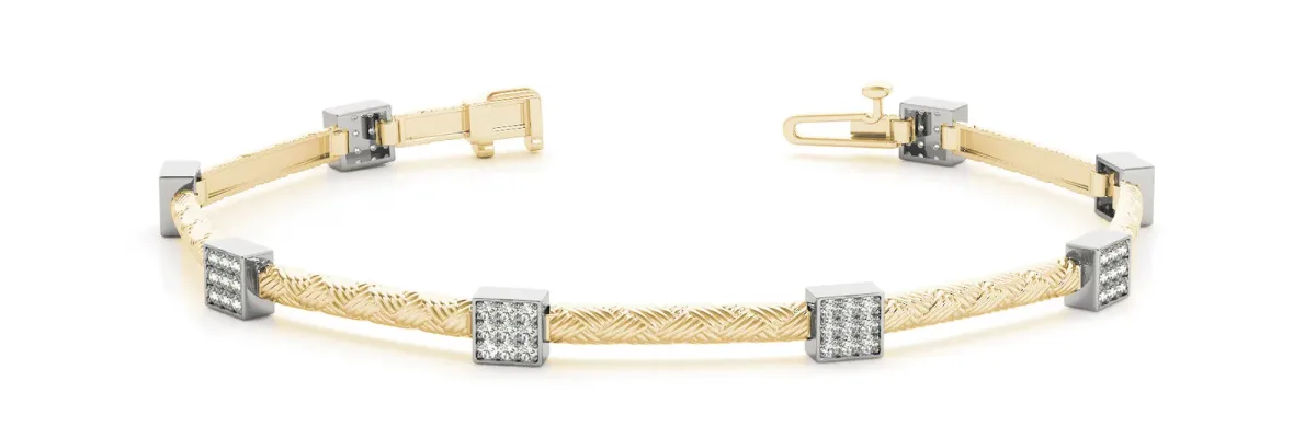 Square Pave Diamond Cable Bracelet with Box Clasp Yellow gold