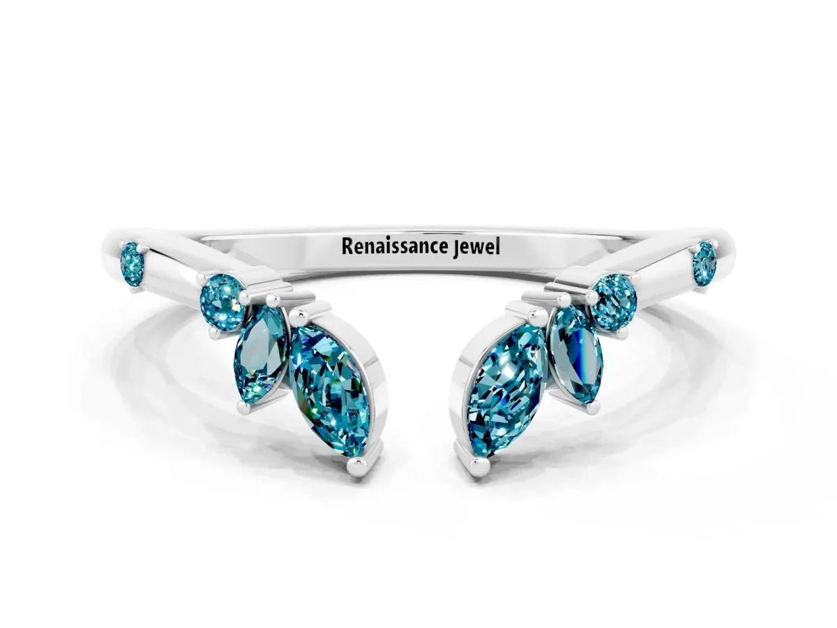 Open Marquise Cluster Blue Topaz Band with Prong Setting White gold