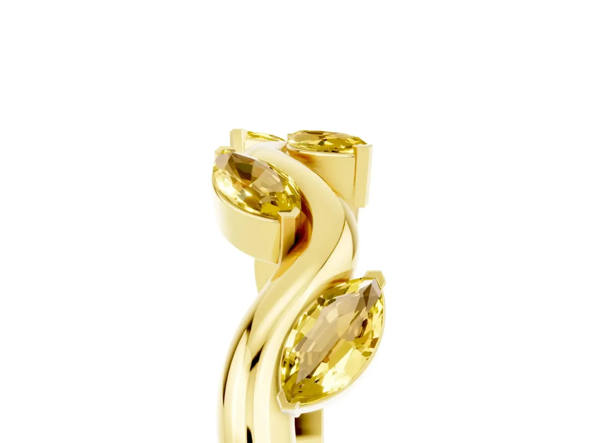 Marquise Yellow Sapphire Twisted Band with Prong Setting Yellow gold