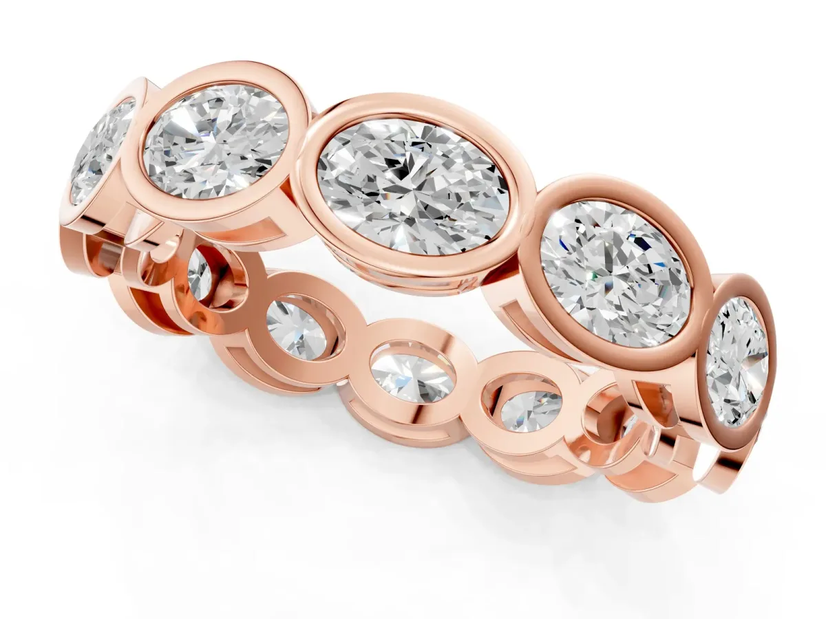 Oval Diamond Bezel Set Eternity Wedding Band Rose gold