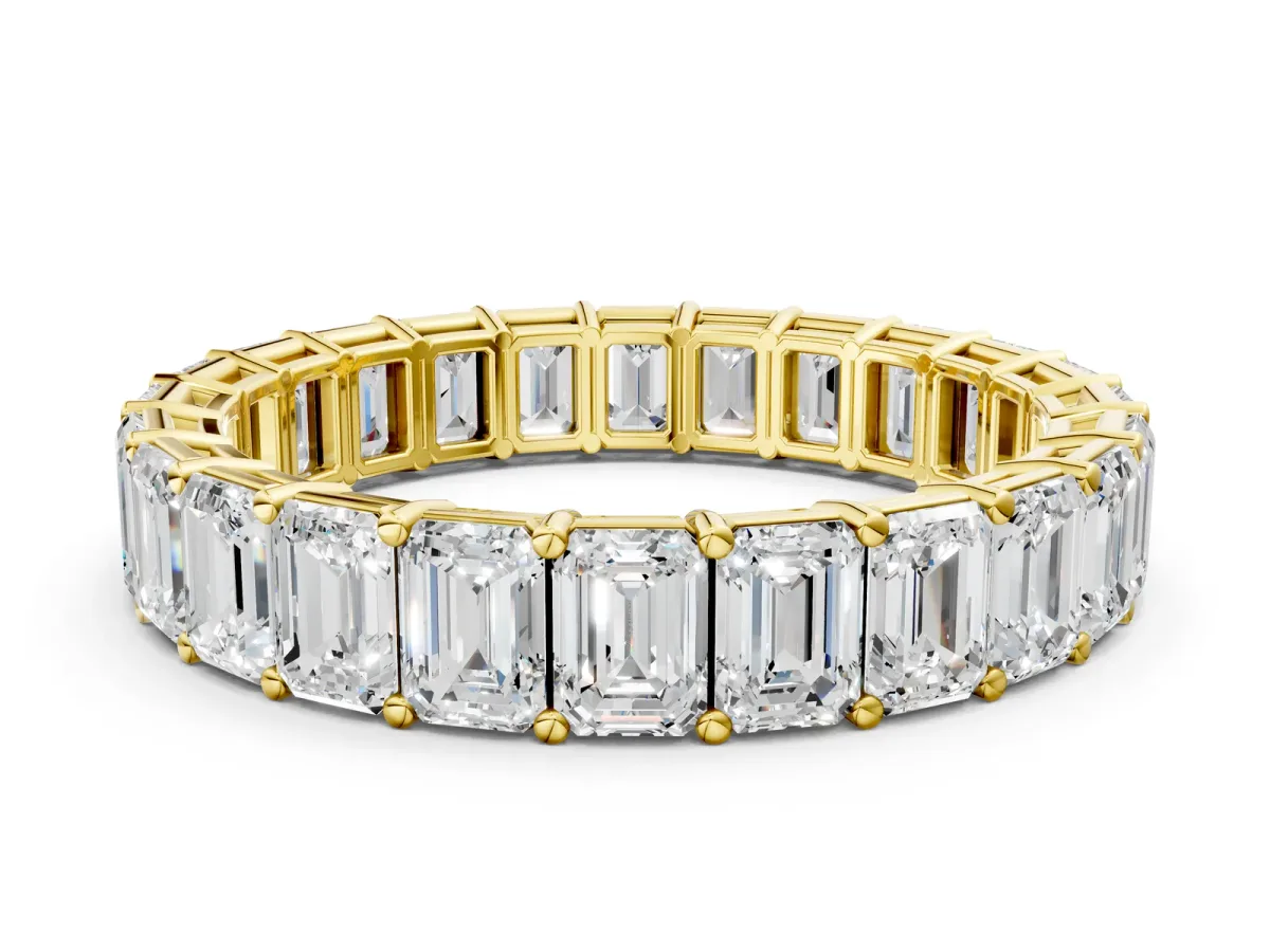 Emerald Cut Diamond Eternity Band with Shared Prong Setting Yellow gold
