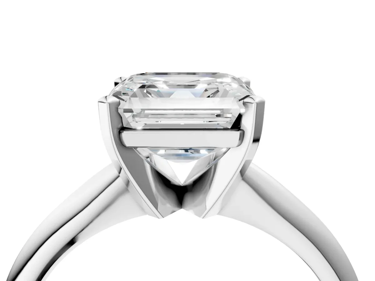 Asscher Cut Cut Solitaire Ring with Four-Prong Setting on a Classic Band Platinum