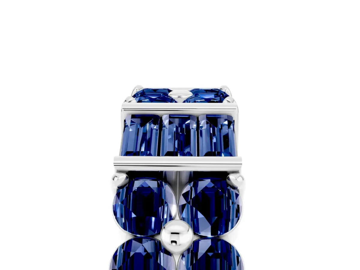 Channel Set Round and Baguette Blue Sapphire Anniversary Band with Prong Setting Silver
