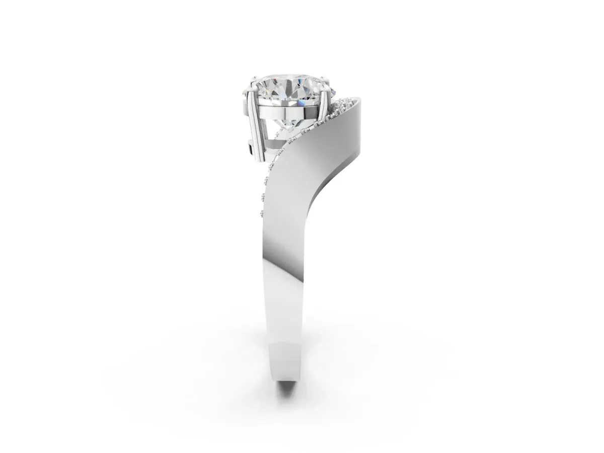 Round Cut Solitaire Diamond Engagement Ring with Pave Band and Four-Prong Setting Platinum