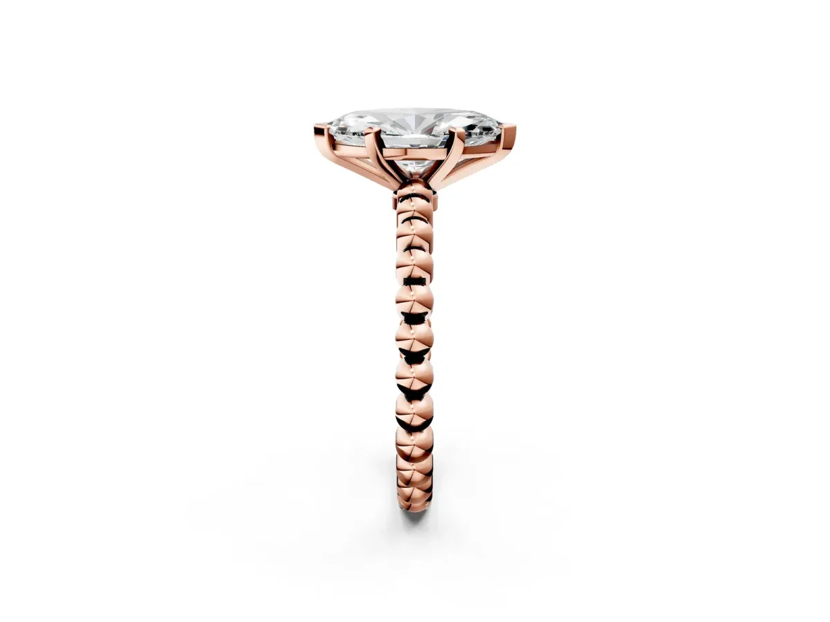 Marquise Cut Diamond Solitaire Ring with Beaded Band and Prong Setting Rose gold