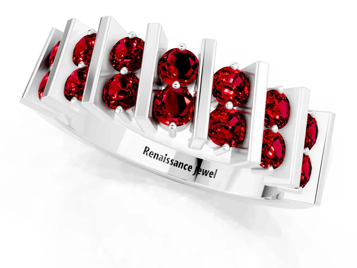 Channel Set Round Ruby Anniversary Band with Vertical Prongs White gold