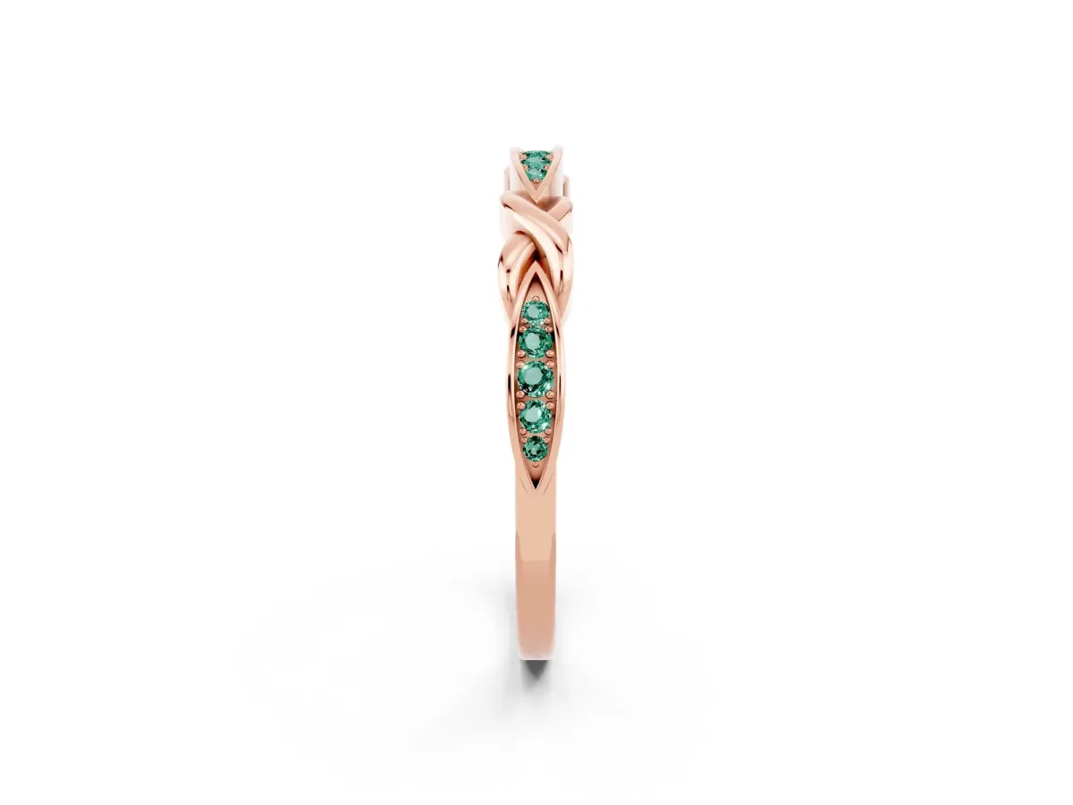 Twisted Marquise Green Sapphire Pavé Band with Shared Prong Setting Rose gold