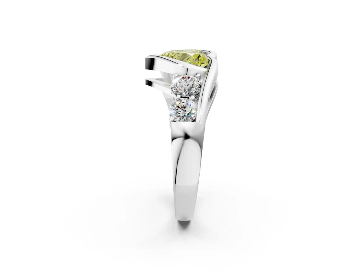 Fancy Yellow Bezel Set Heart Cut Diamond Bypass Ring with Round Accents Silver
